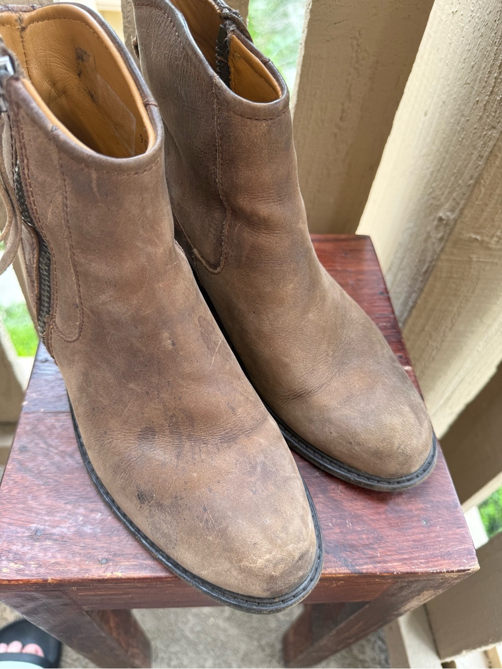 John Fluevog Brown Leather Side-Zip Ankle Booties - Picture 8 of 13
